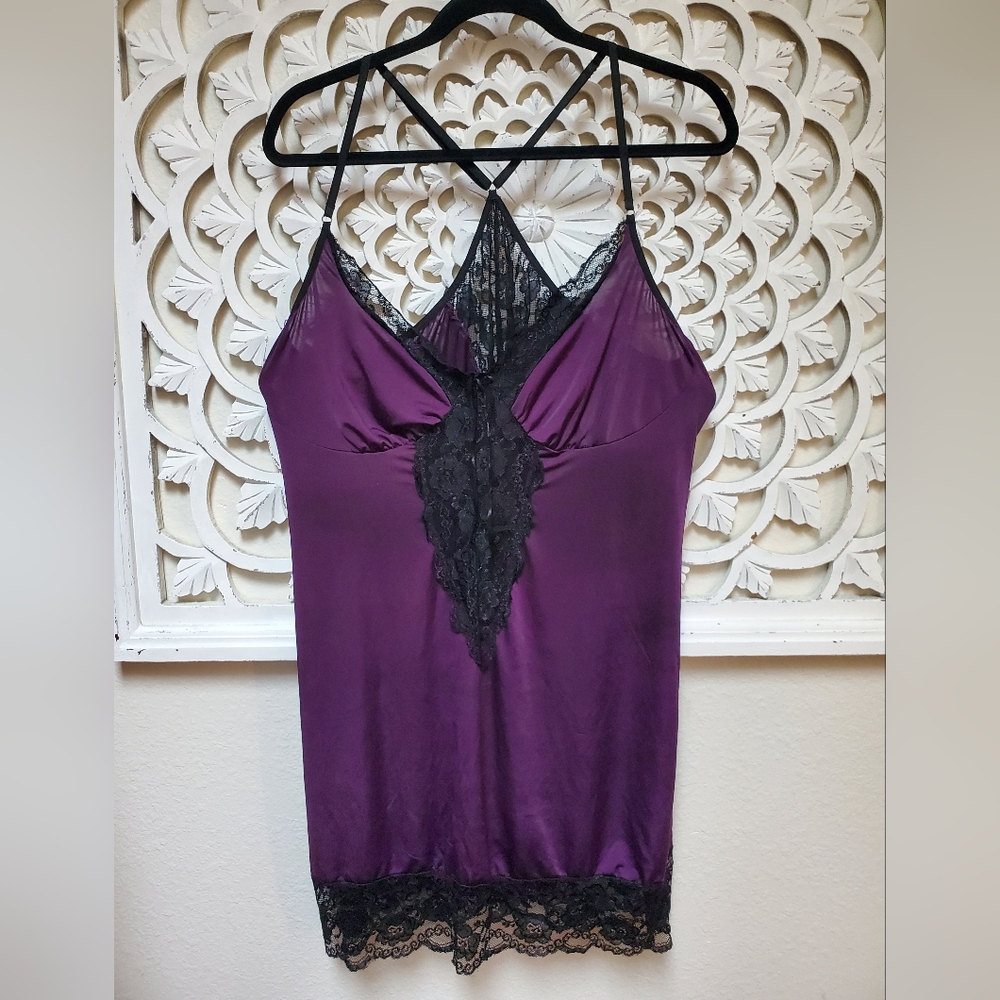 Imported Slip Camisole 2X Vintage Purple Stretch And Black Lace